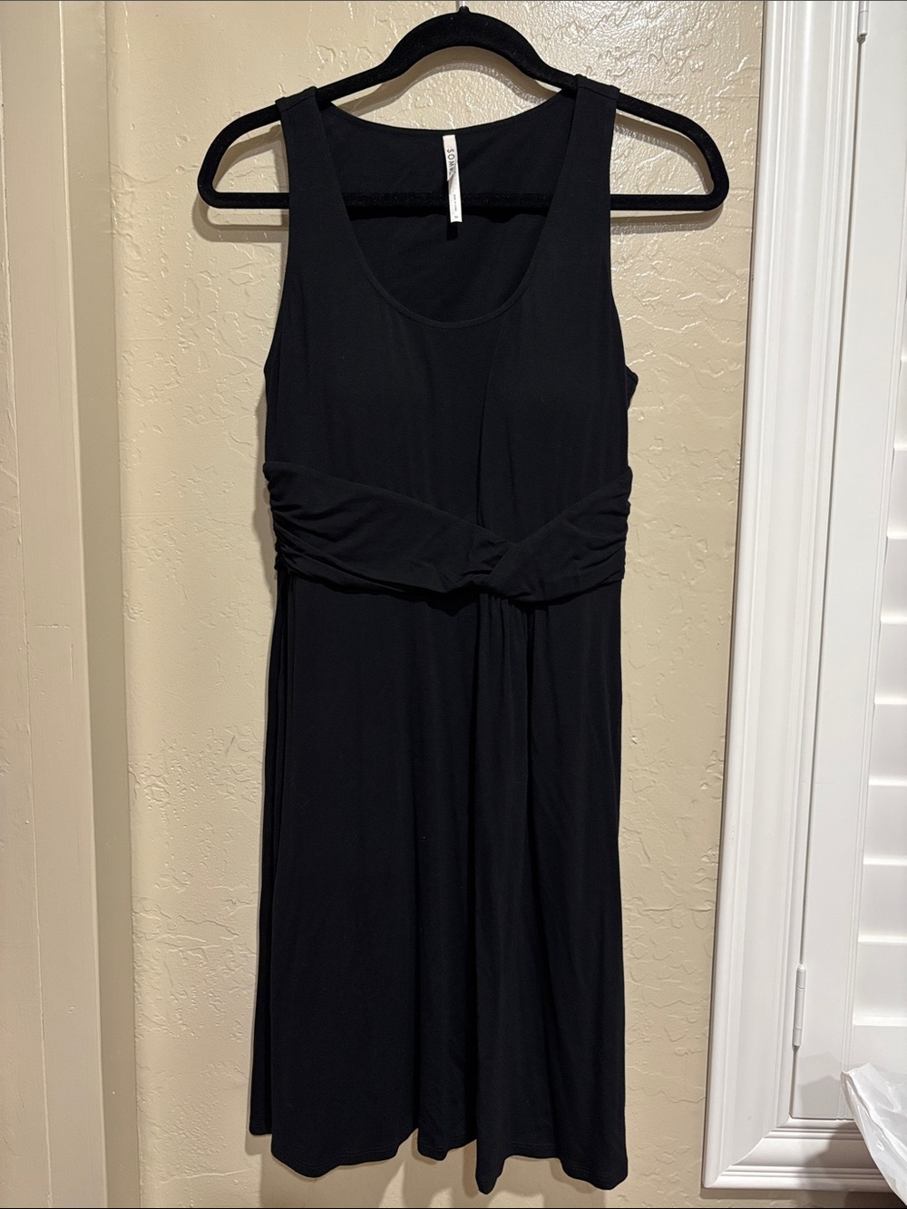 Soma Black Sleeveless Midi Dress with Ruched Waist & padded bra